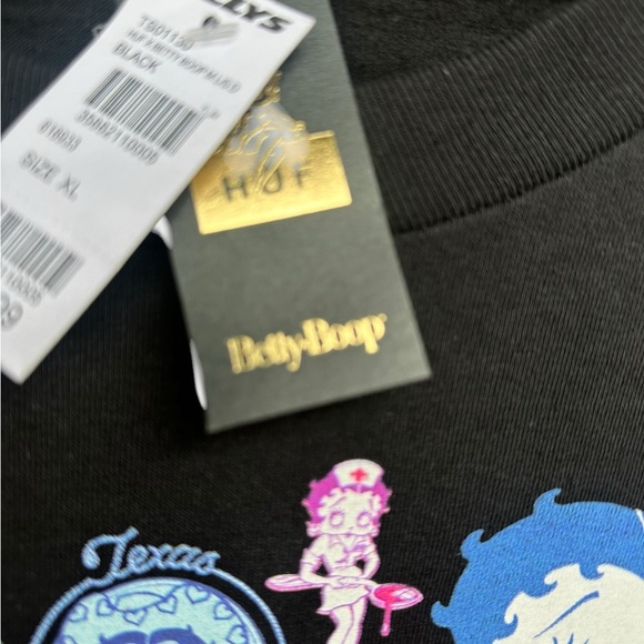 NWT HUF Betty Boop Collab Cartoon Black Long Sleeve Cotton Mens T-Shirt Size XL - Picture 6 of 8